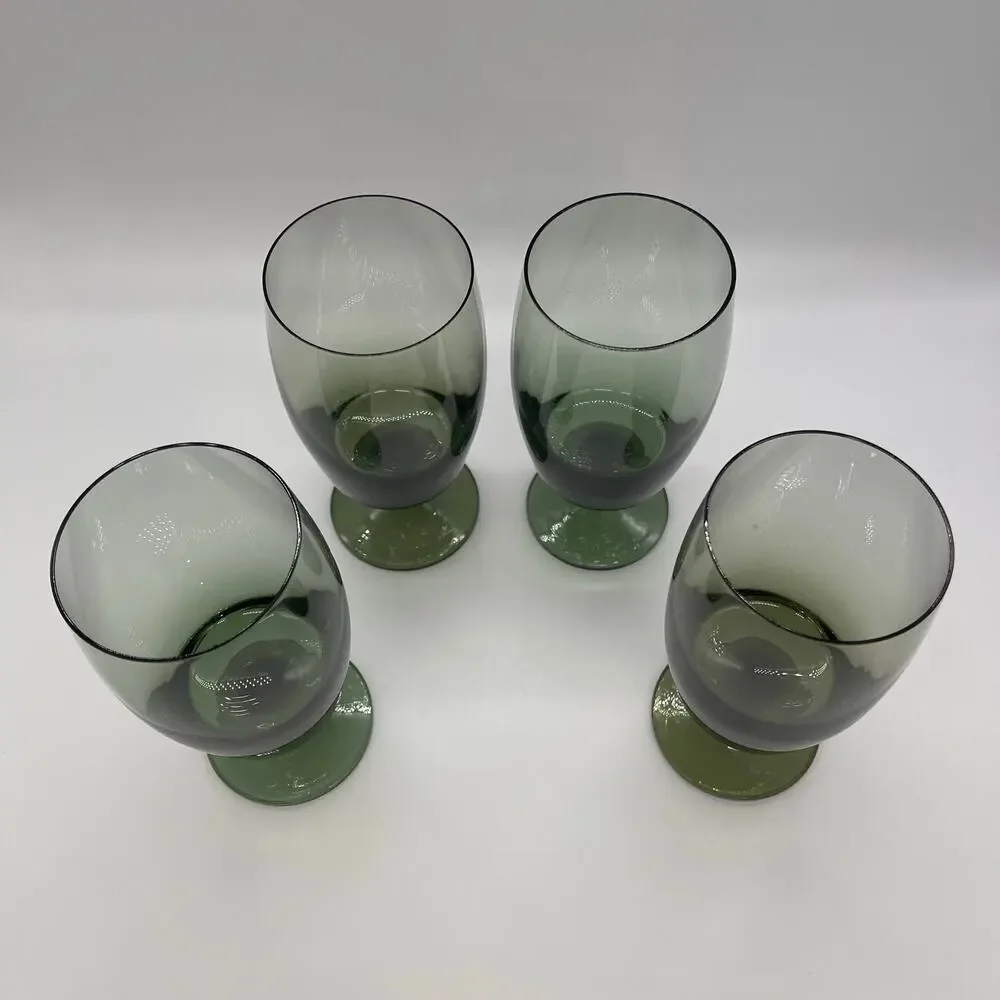 Vintage MCM Gorham Crystal Accent Set of 4 Green Water Wine Goblets Glasses 6.5
